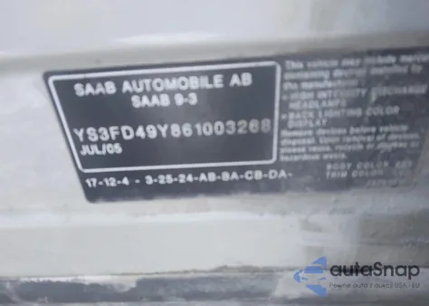 2006 Saab 9-3 2.0T from USA, damaged, VIN YS3FD49Y861003268